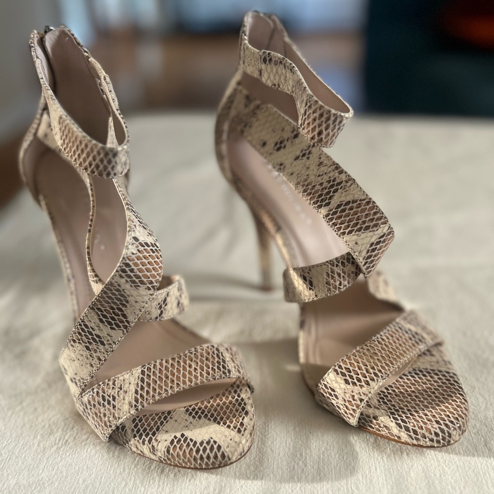 BCBGeneration 4” Beige Snakeskin Heels